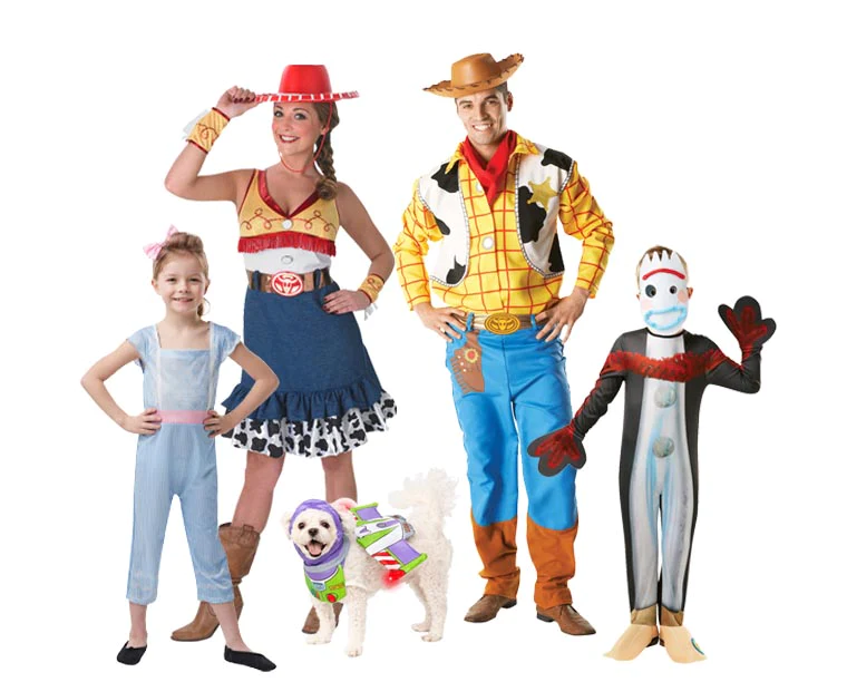 Fantasia de Halloween infantil e adulto de Toy Story da Disney Pixar, como Woody, Buzz Lightyear, Jessie, Garfinho e mais!